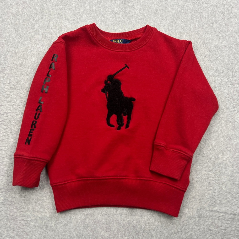 Polo Ralph Lauren Sweatshirt Kids Girls 3T Red Chenille Big Pony Fleece Crewneck